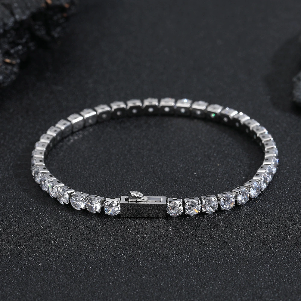 Spring-clasp Zircon Stainless Steel Mens Bracelet