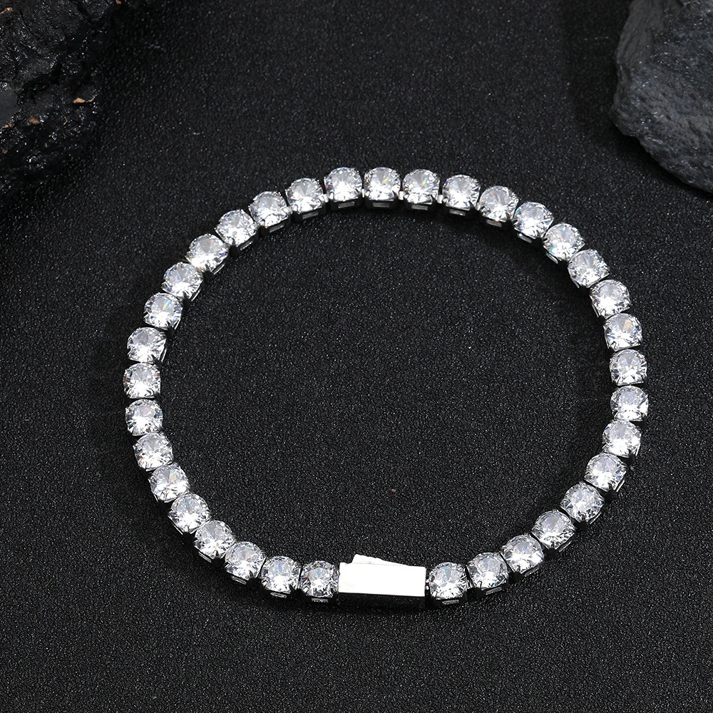 Spring-clasp Zircon Stainless Steel Mens Bracelet