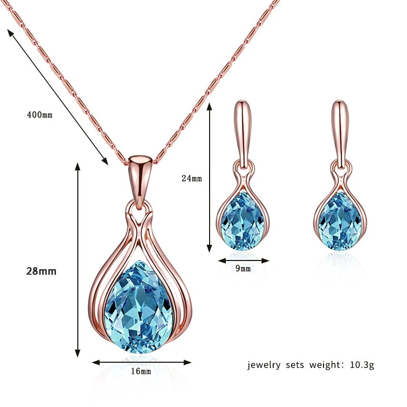 Green Red Drop Shape Necklace And Earrings Suite