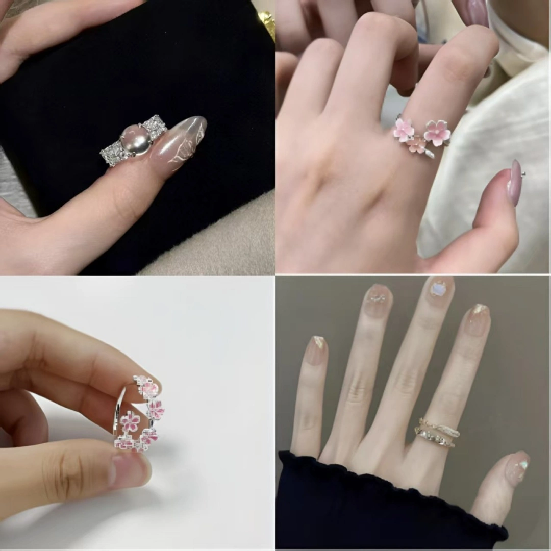 Japanese And Korean Retro Letter Graffiti Flower Emerald Ring For Men And Women
