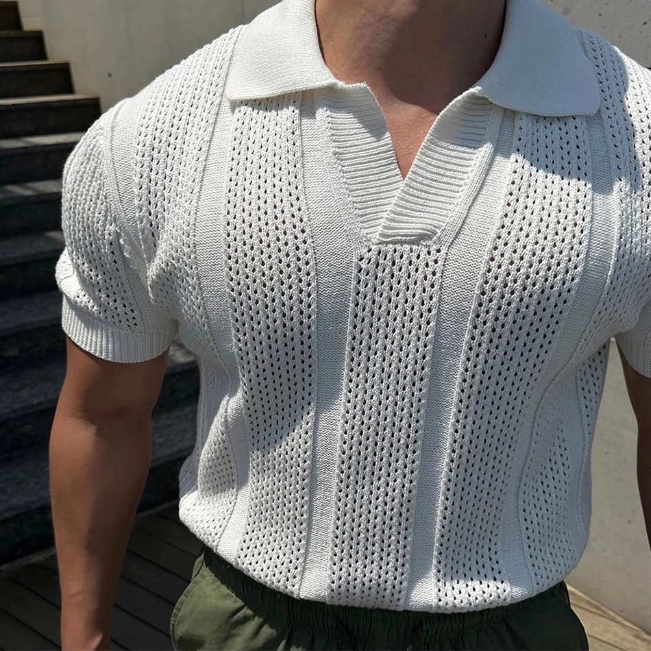 Men's Hollowed-Out Ice Silk Polo Shirt With Lapel Collar