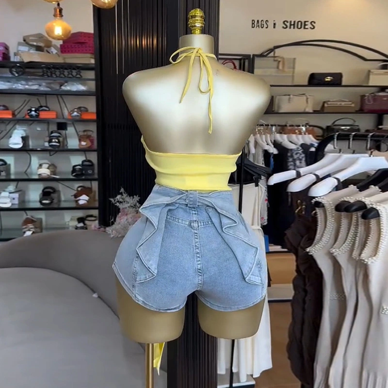 Neck-hanging Tube Top Waist-cinching Shirt With An Asymmetrical Hem
