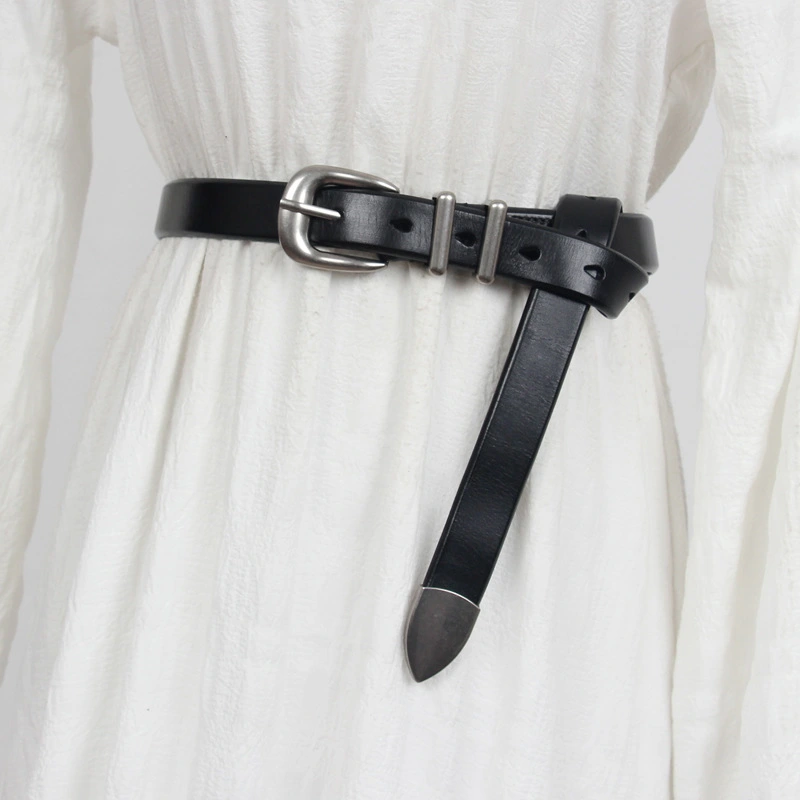 Korean Artistic Youth Silver Buckle Womens Slender Waist