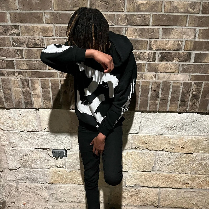 Printed Loose-fit Gothic Streetwear Brand Patchwork Sports Hoodie