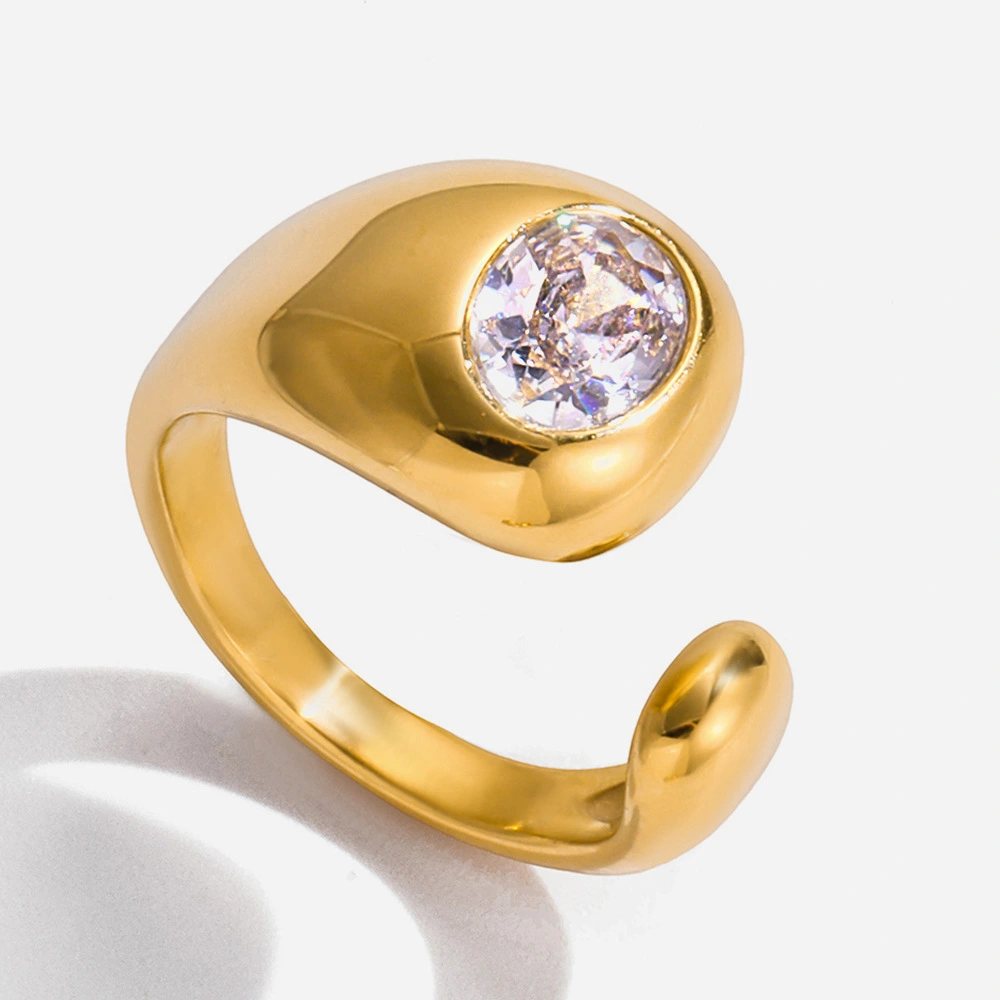 18K Gold Stainless Steel Ring With White Diamonds Open Design