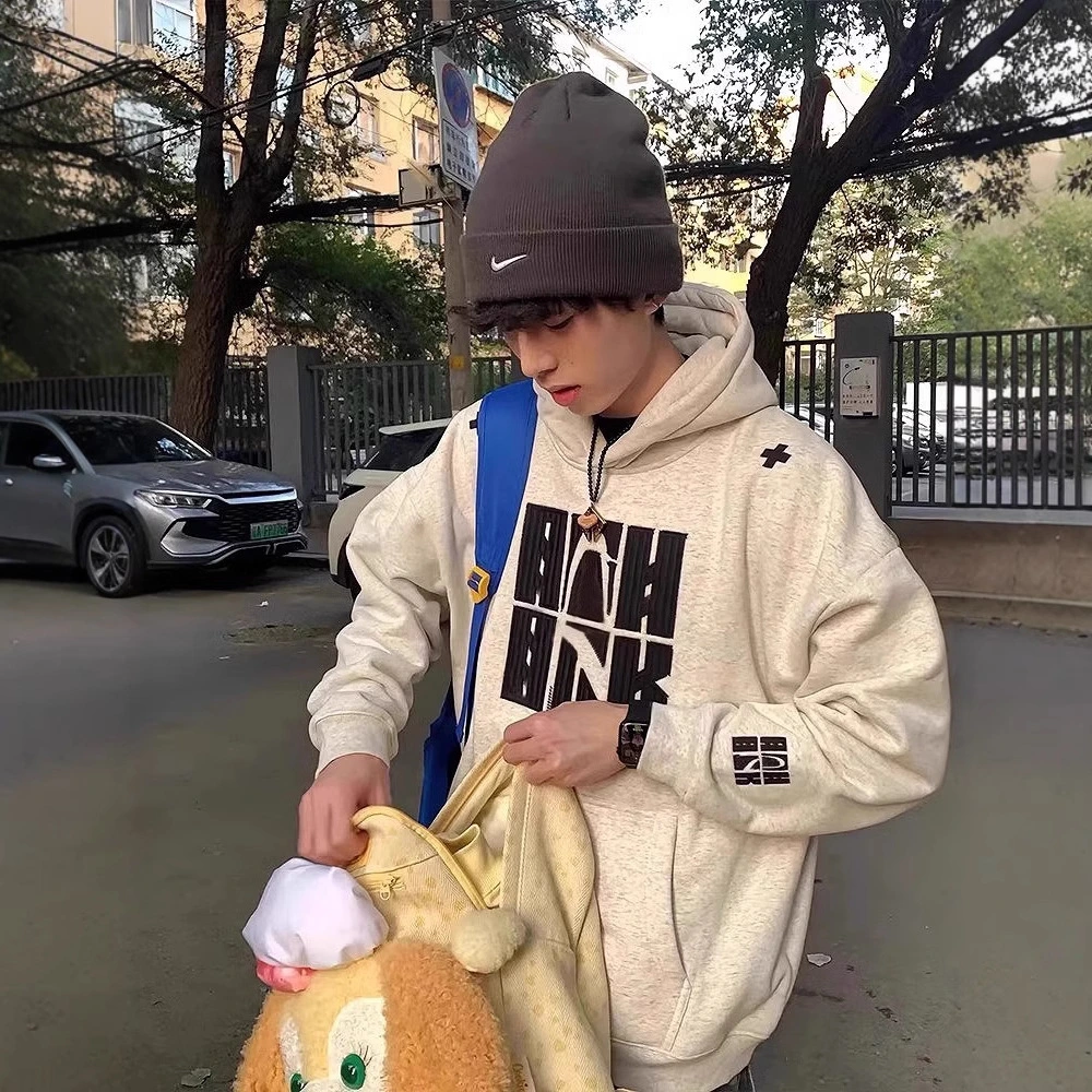 Heather Gray Embroidered Hoodie Mens AutumnWinter