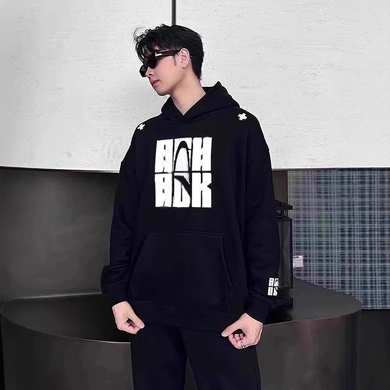 Heather Gray Embroidered Hoodie Mens AutumnWinter
