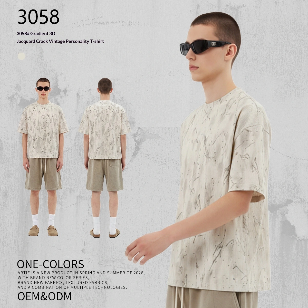 Ombre 3D Jacquard Crackle Distressed Trendy Brand All-Match T-Shirt