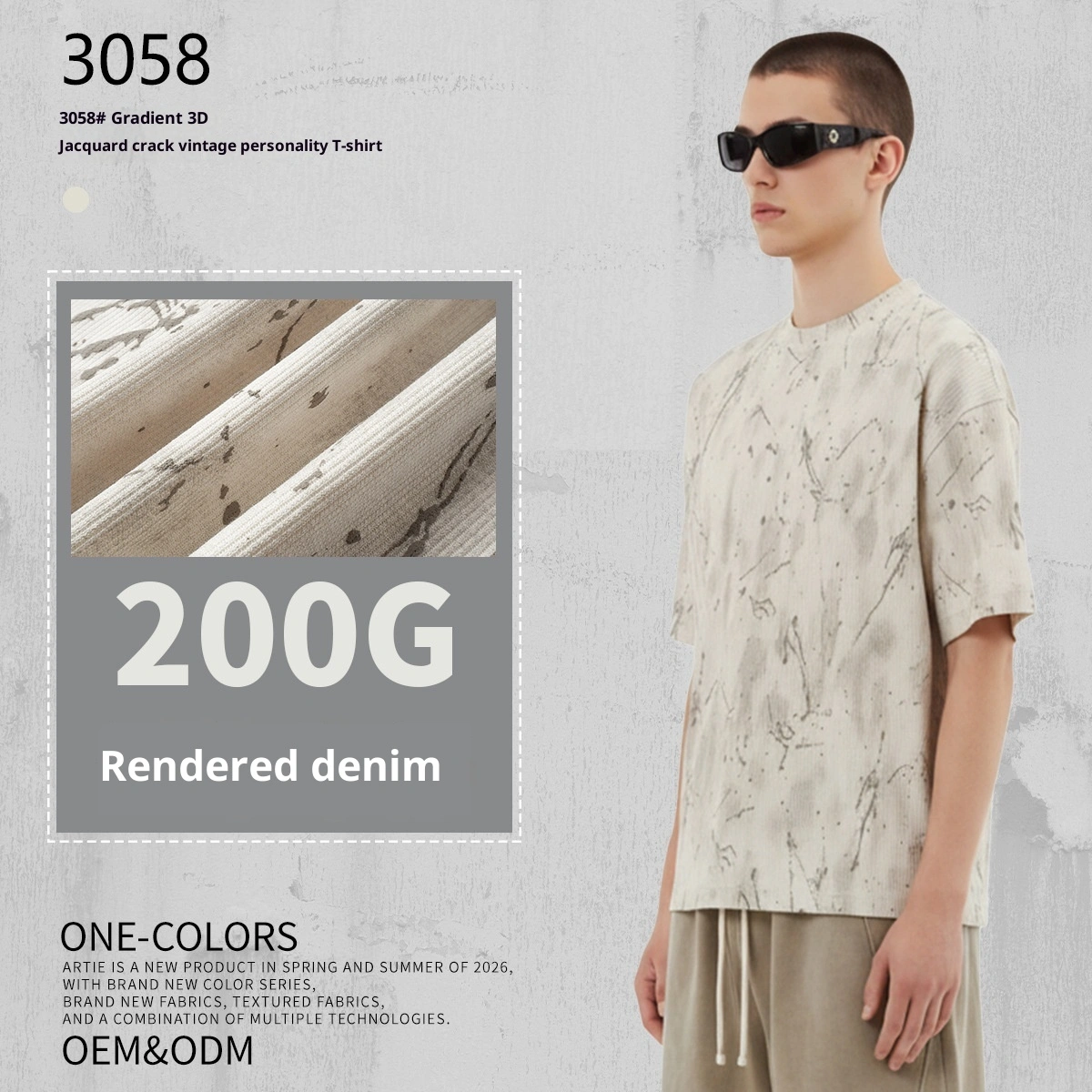 Ombre 3D Jacquard Crackle Distressed Trendy Brand All-Match T-Shirt