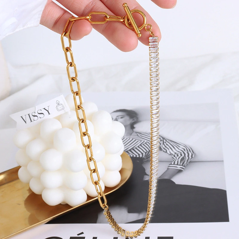 European And American-style Jewelry Colorfast, Sparkling Zircon OT-clasp Chunky Chain Bracelet