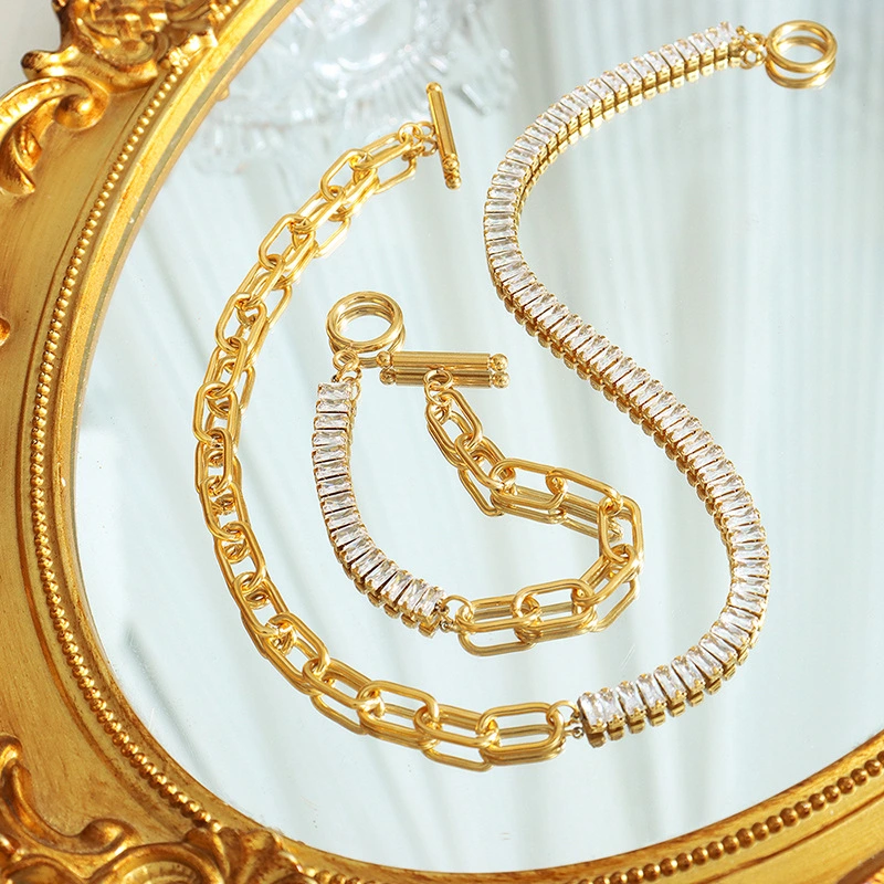 European And American-style Jewelry Colorfast, Sparkling Zircon OT-clasp Chunky Chain Bracelet