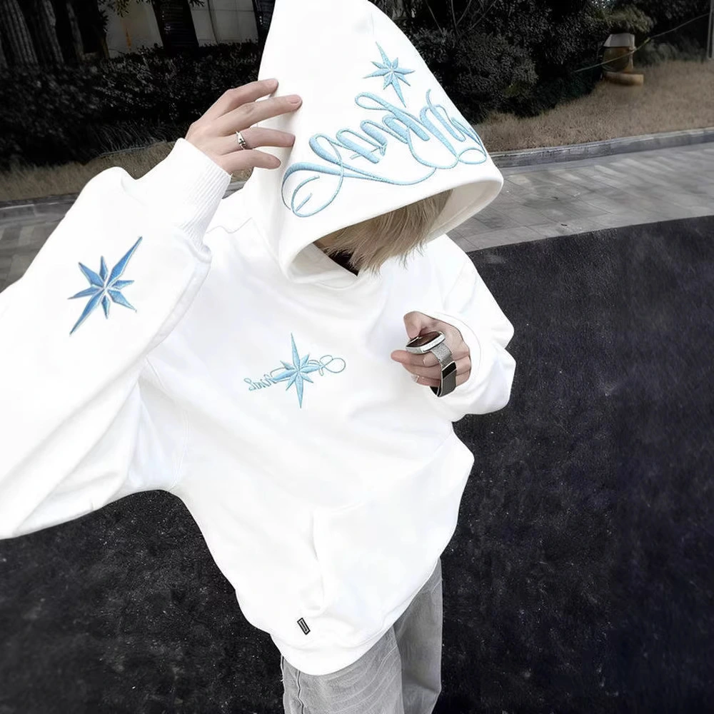 High-Street Embroidered Loose-Fit Hoodie Coat