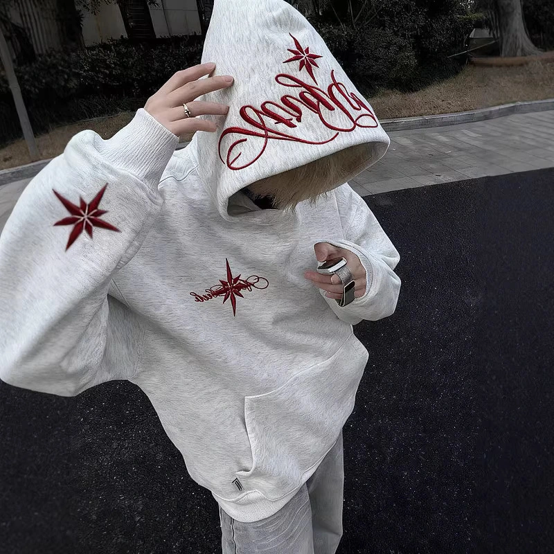High-Street Embroidered Loose-Fit Hoodie Coat