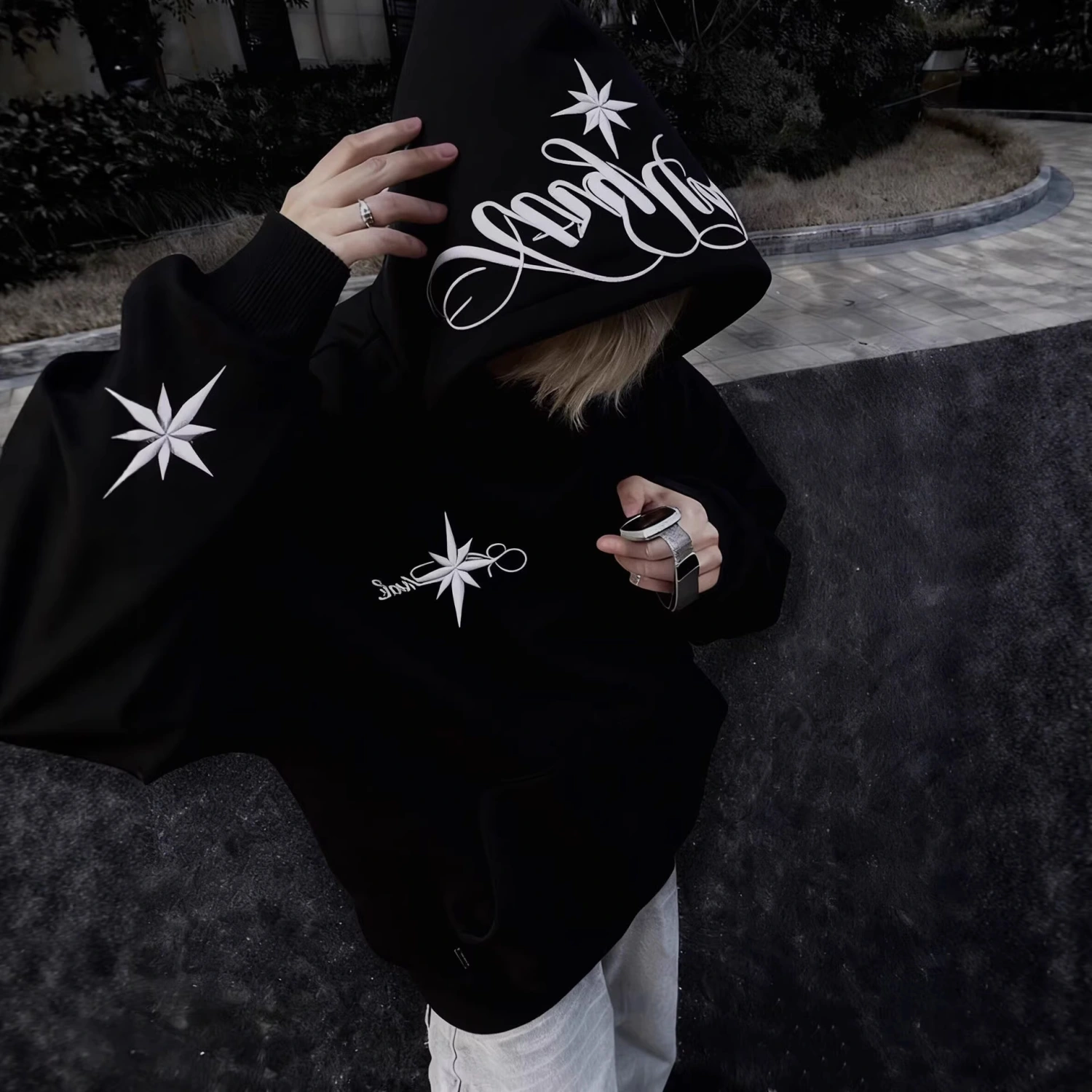 High-Street Embroidered Loose-Fit Hoodie Coat