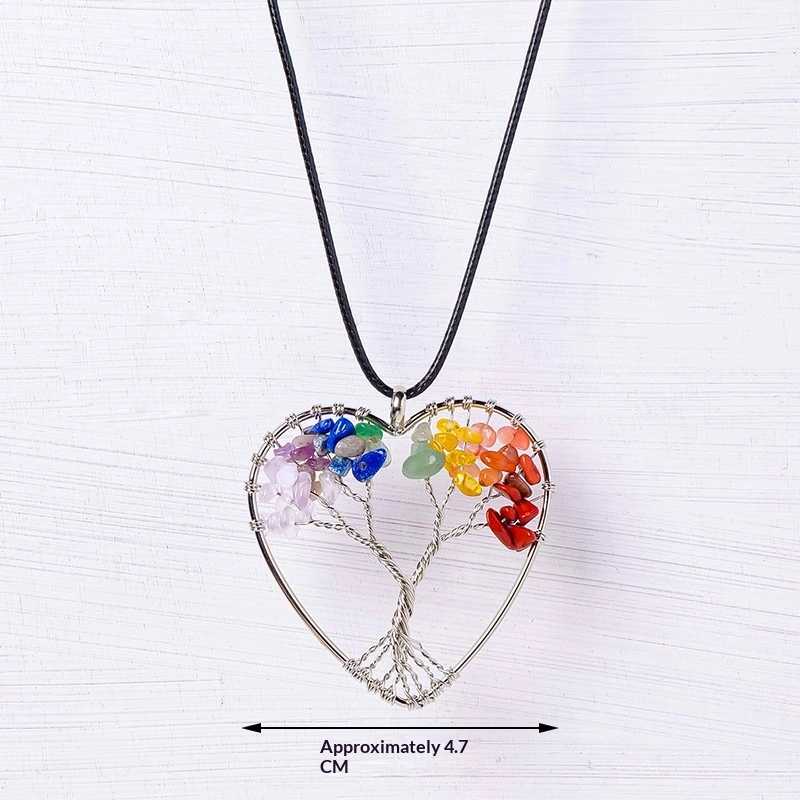 Natural Crystal Rainbow Crushed Stone Life Tree Pendant Hand-Wrapped Wire Jewelry Charm