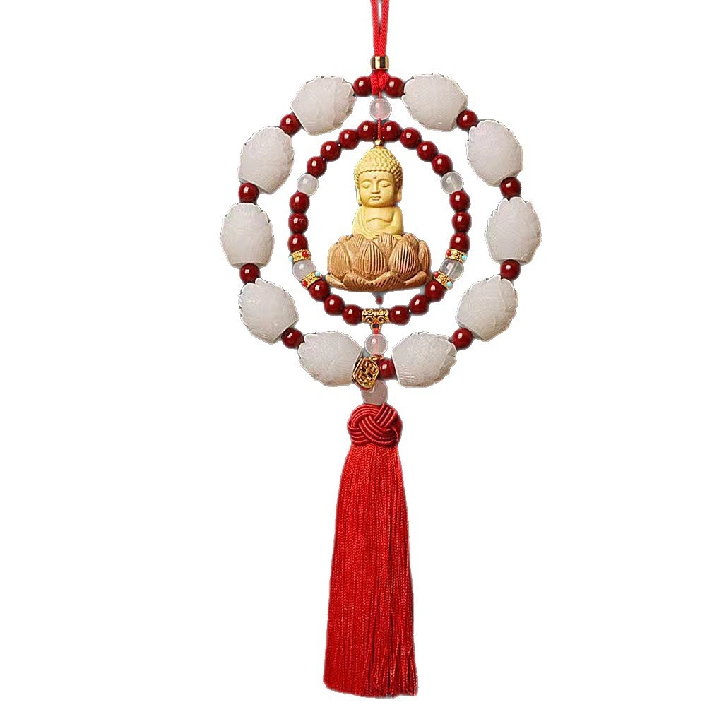 Boxwood Small Buddha Rearview Mirror Car Hanging Ornament Pendant