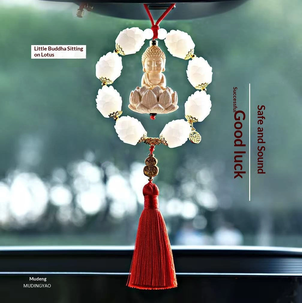 Boxwood Small Buddha Rearview Mirror Car Hanging Ornament Pendant