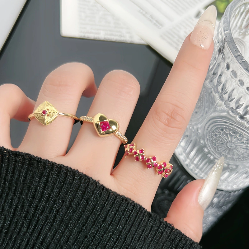 Floral Rose-Gold Zircon Open Ring For Women