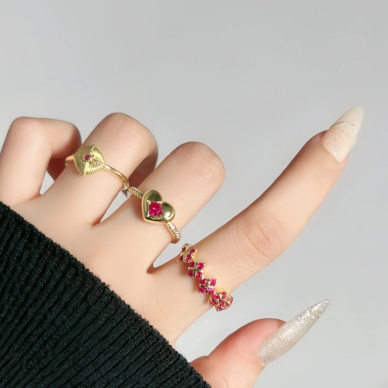 Floral Rose-Gold Zircon Open Ring For Women