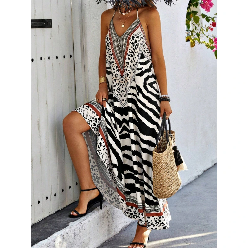 Animal Print Backless Halter European And American Style Dress