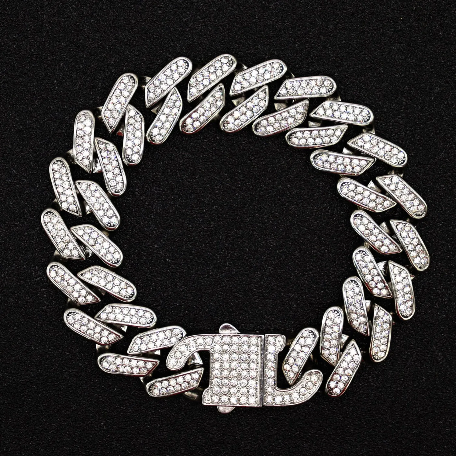 European And American Hip-hop Full Diamond Cuban Chain Titanium Steel Necklace