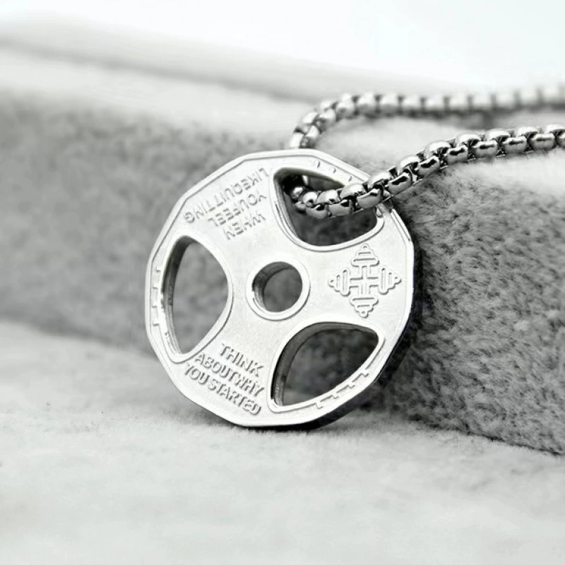 European And American-style Fitness Dumbbell Plate And Barbell Necklace For Men