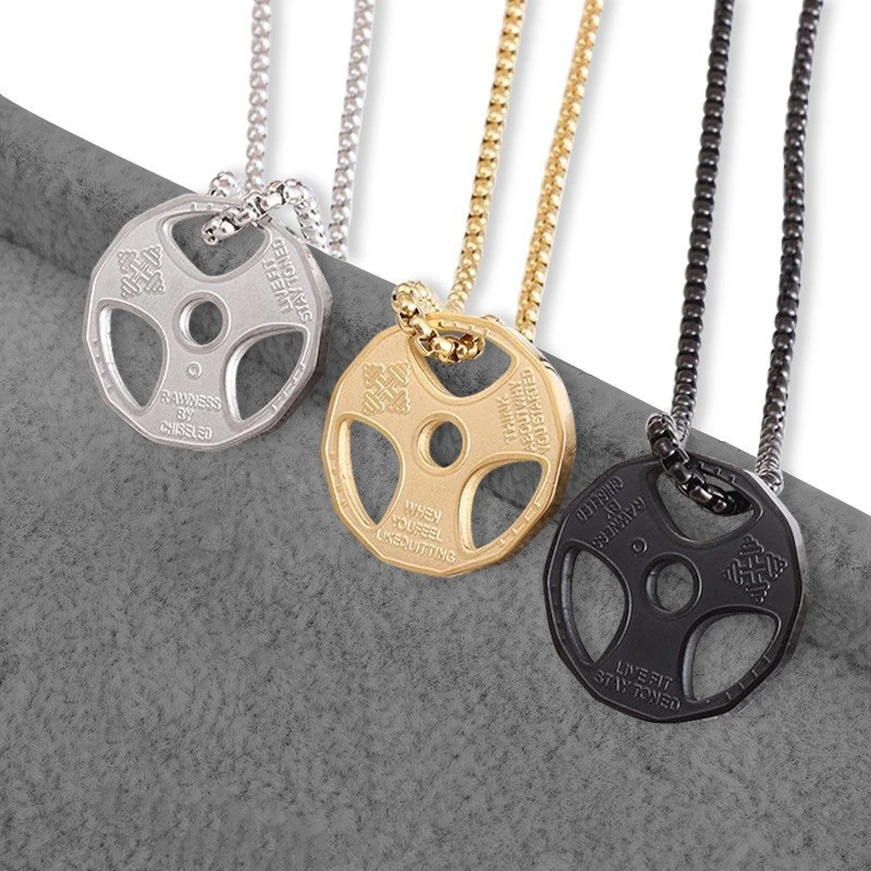 European And American-style Fitness Dumbbell Plate And Barbell Necklace For Men
