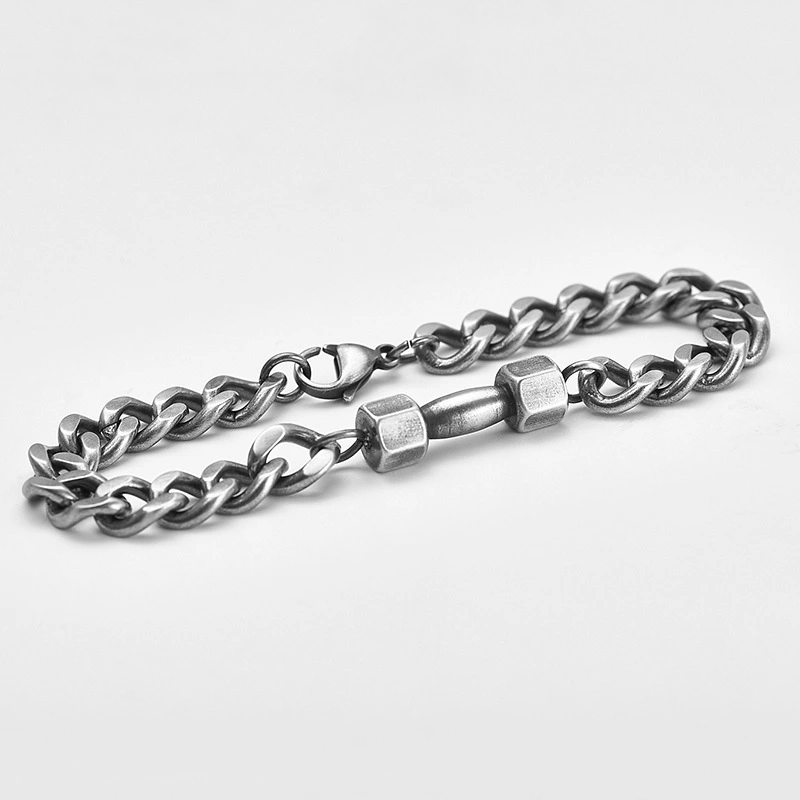 European And American Men's Dumbbell Titanium Steel Bracelet