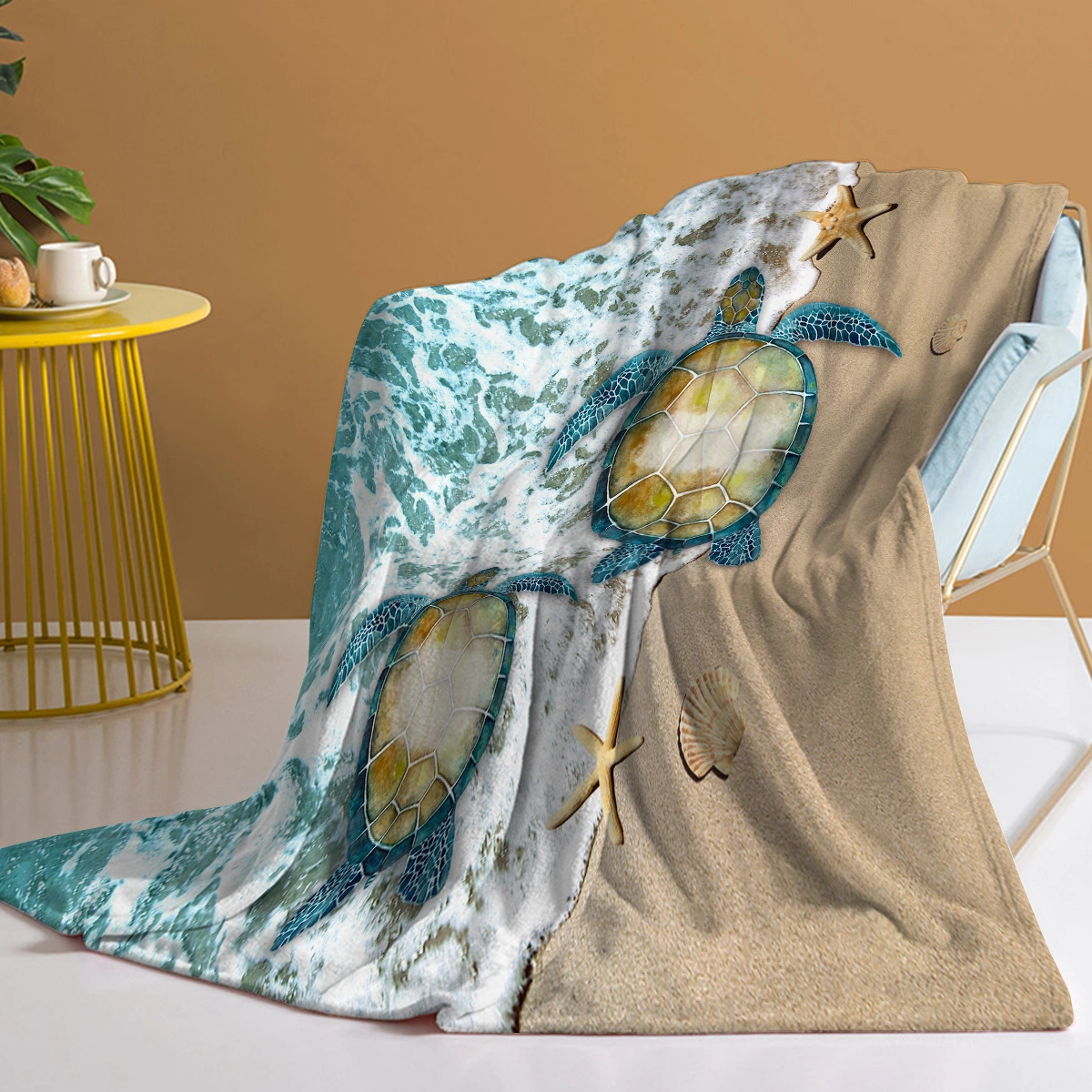 Sea Turtle Flannel Throw Blanket For Teens Boys Men Beach Turtle Starfish Pattern Blanket Soft Turtle Throw Blanket For Couch Bed And Sofa