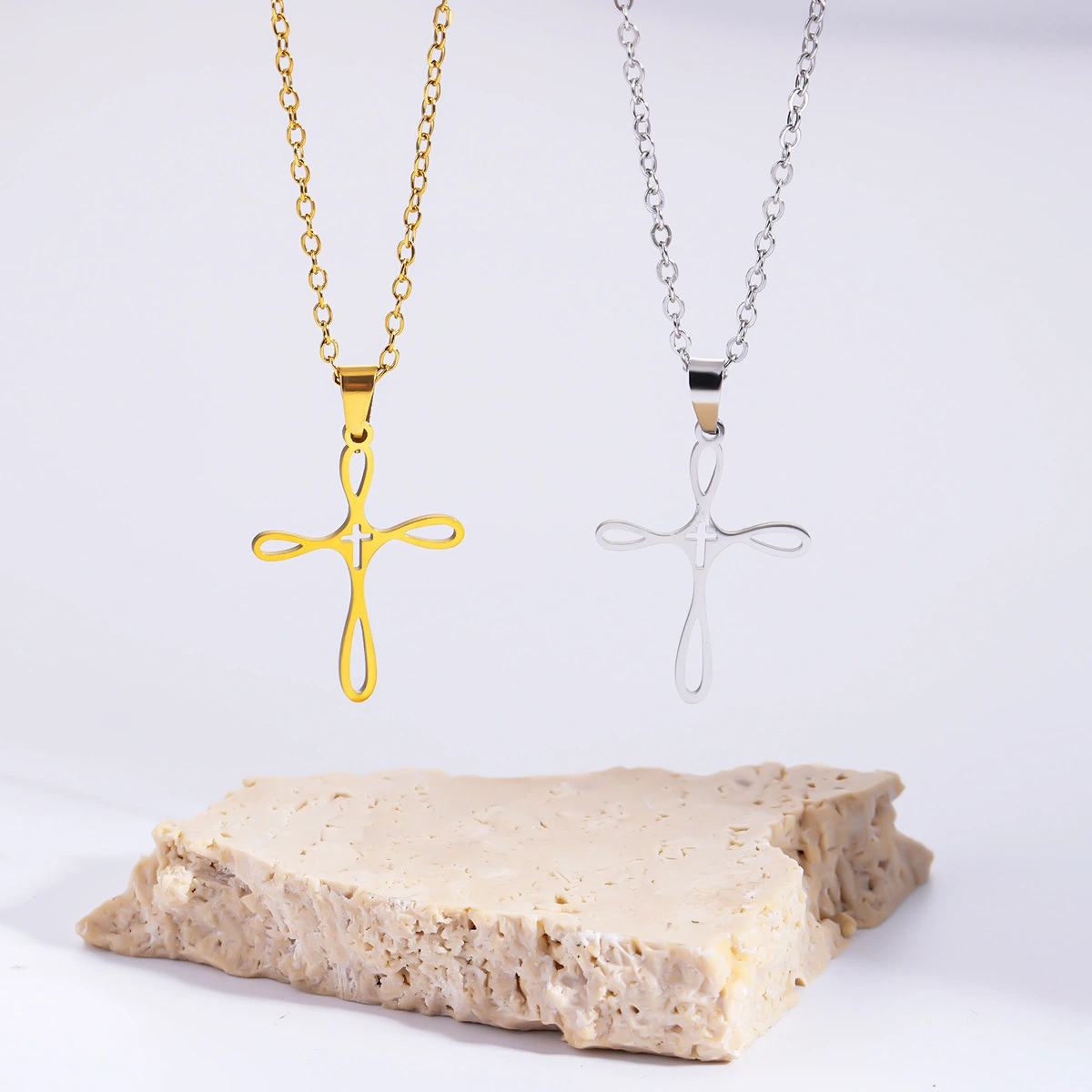Stainless Steel Cross Necklace Choker & Earrings Set, Delicate Minimalist Stylish All-match Daily Jewelry