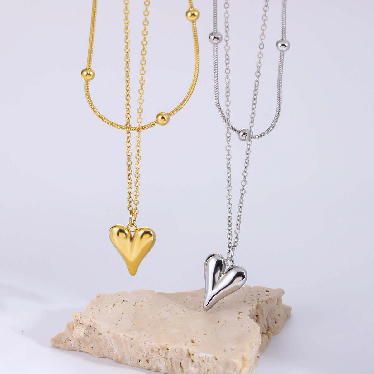 Stainless Steel Hot Sale Heart Pendant Double Layer Necklace, Niche Design, Stylish Minimalist Jewelry