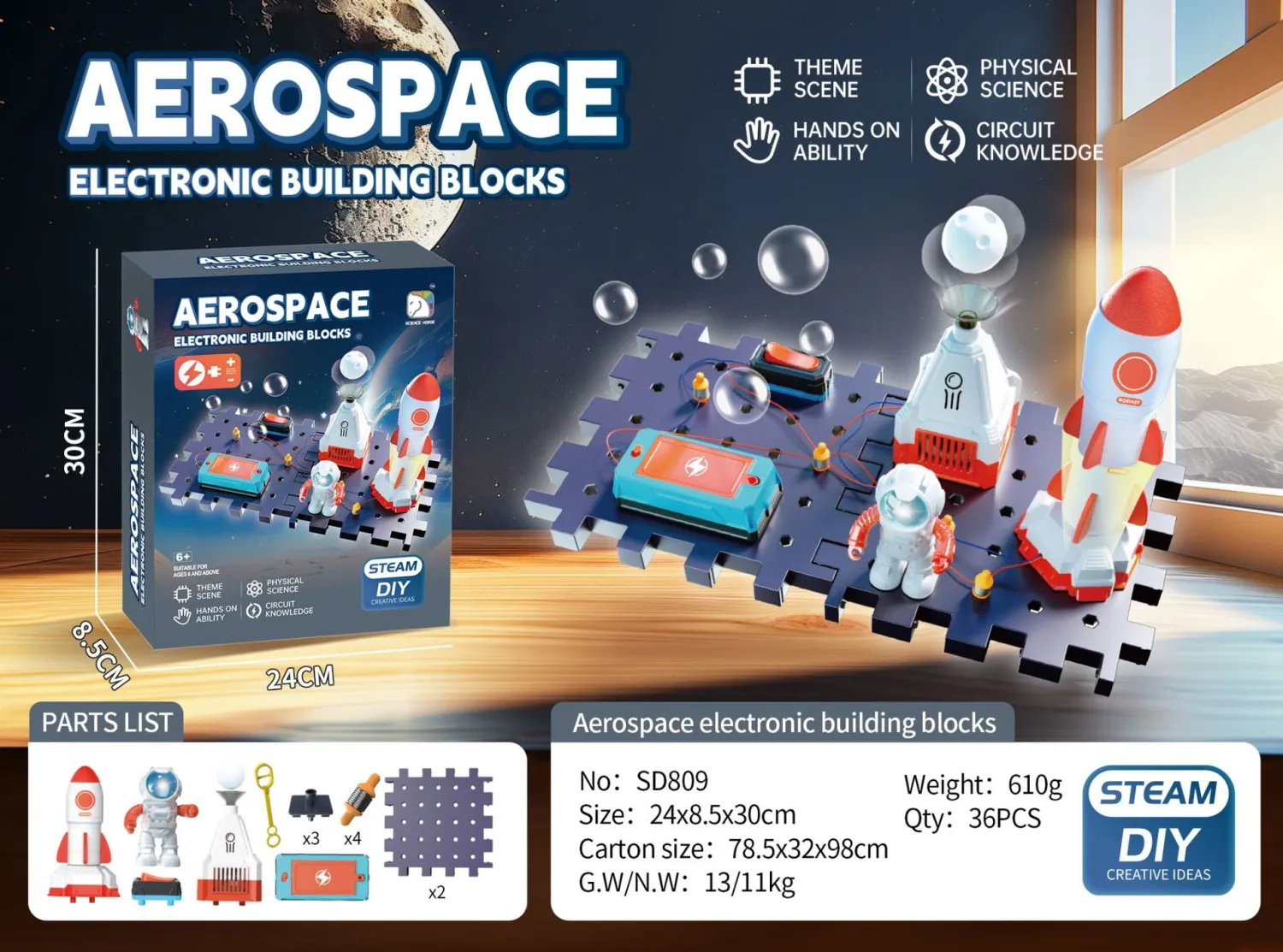 Childrens Electronic Building Blocks Space Rocket Model Assembly Toy