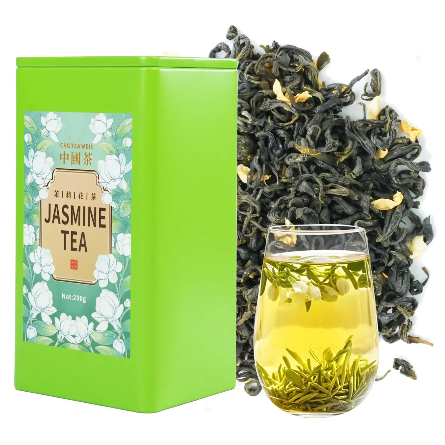 Choteaweis Chinese Jasmine Green Tea Loose Leaf Pure Leaves in Iron Can Green Tea | 100% Natural with No Artificial Additives | 7.05 Ounce (200g)