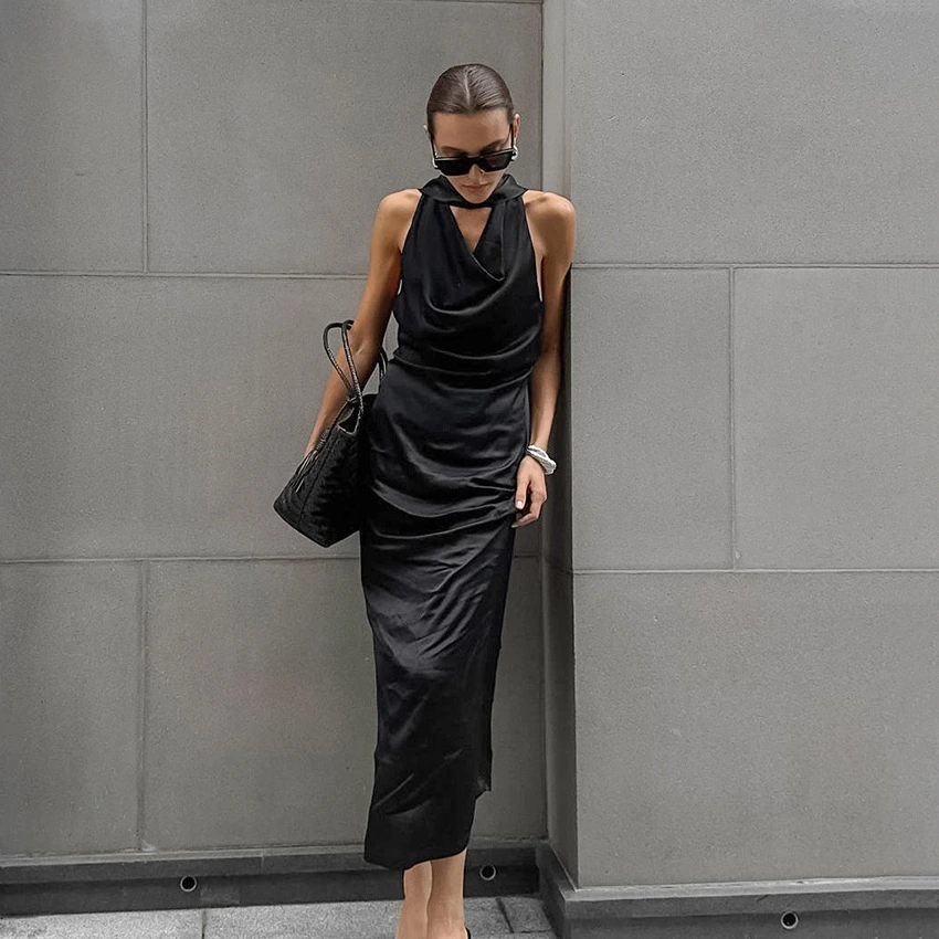 Ding Swing Collar Off-the-shoulder Elegant Dress Lace-up