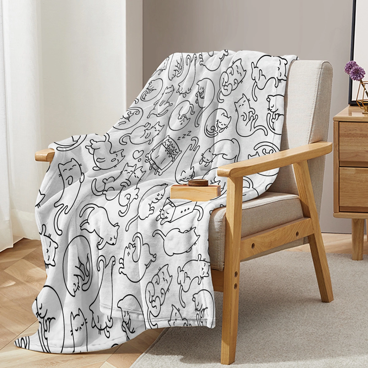 Mini Cats Pattern Flannel Throw Blanket Super Soft Fleece Blanket Animal Print Fluffy Plush Lightweight Cozy Blanket