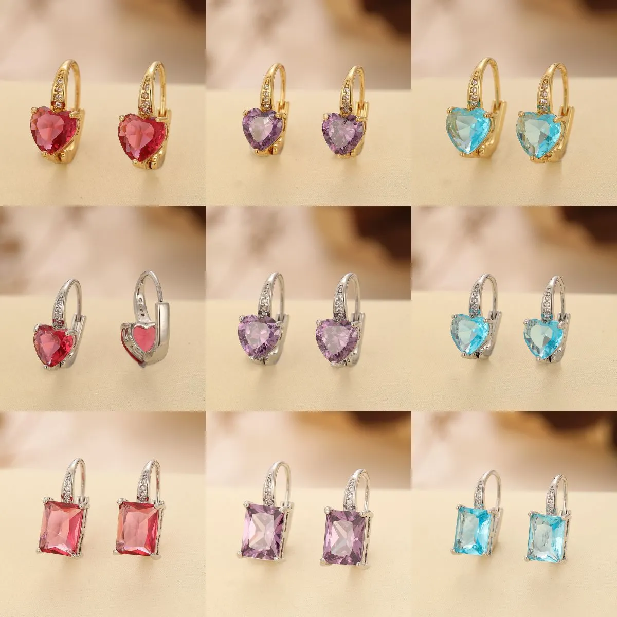 Heart-shaped Colorful Ruby Zircon Earrings