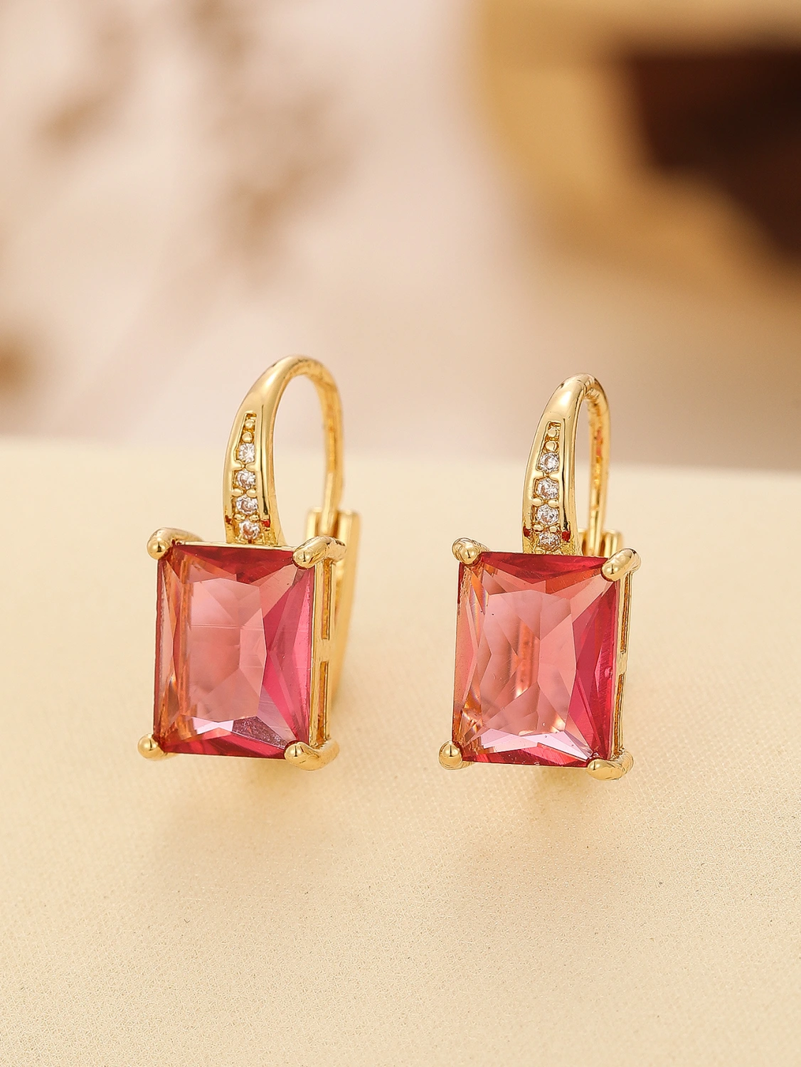 Heart-shaped Colorful Ruby Zircon Earrings