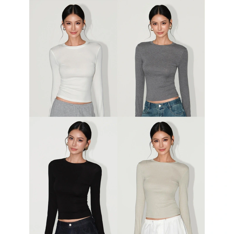 Slimming Figure-hugging Solid-color Base Top For Women