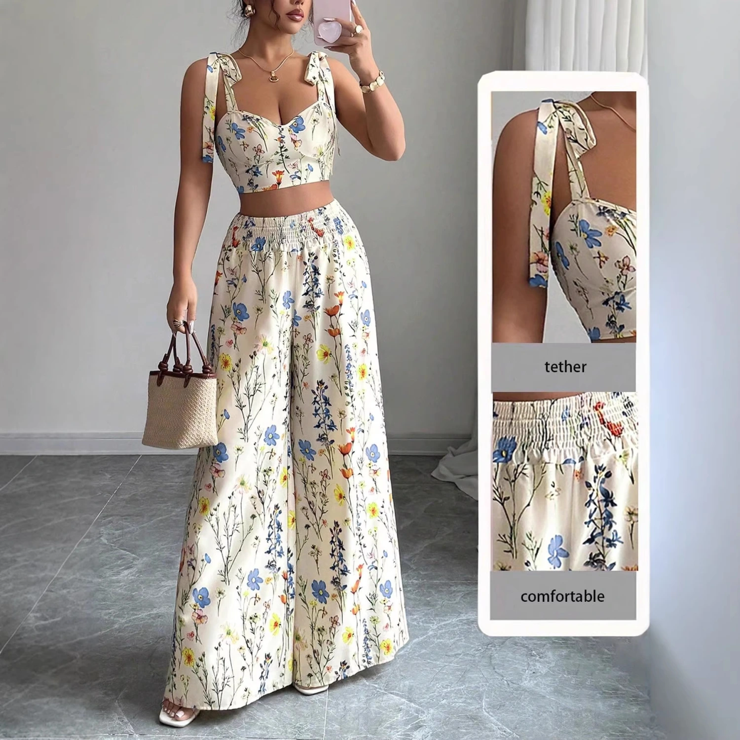 Printed Camisole Womens Top And Pants Set