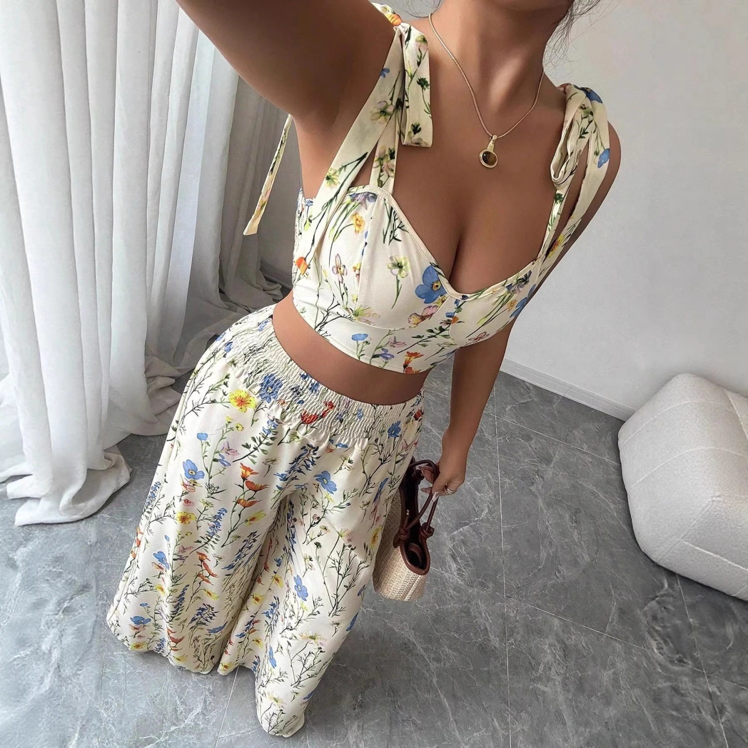 Printed Camisole Womens Top And Pants Set
