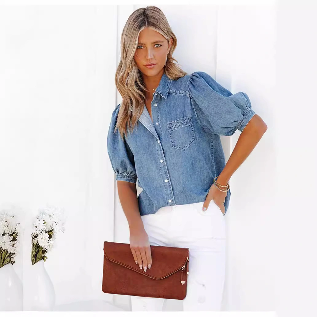 Thin Denim Shirt Casual Top For Women