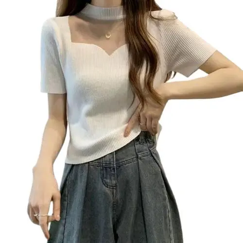Women's Crew-Neck Short Organza French Top