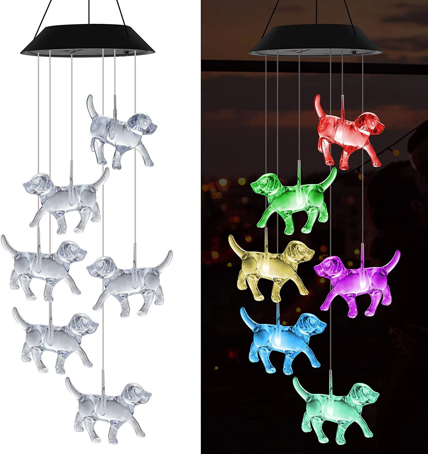 New Lamp Outdoor Colorful Solar Wind Chime Light Puppy Rotation
