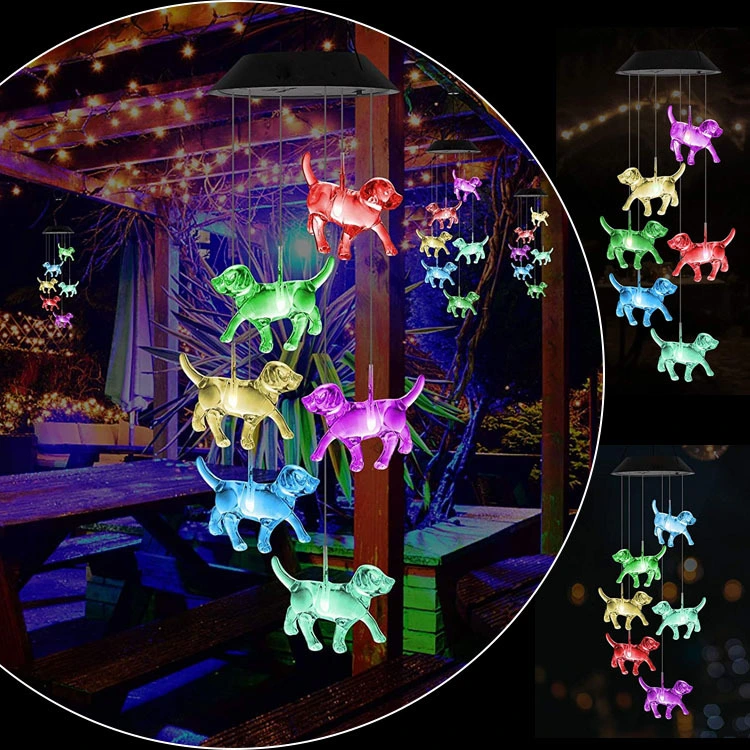 New Lamp Outdoor Colorful Solar Wind Chime Light Puppy Rotation