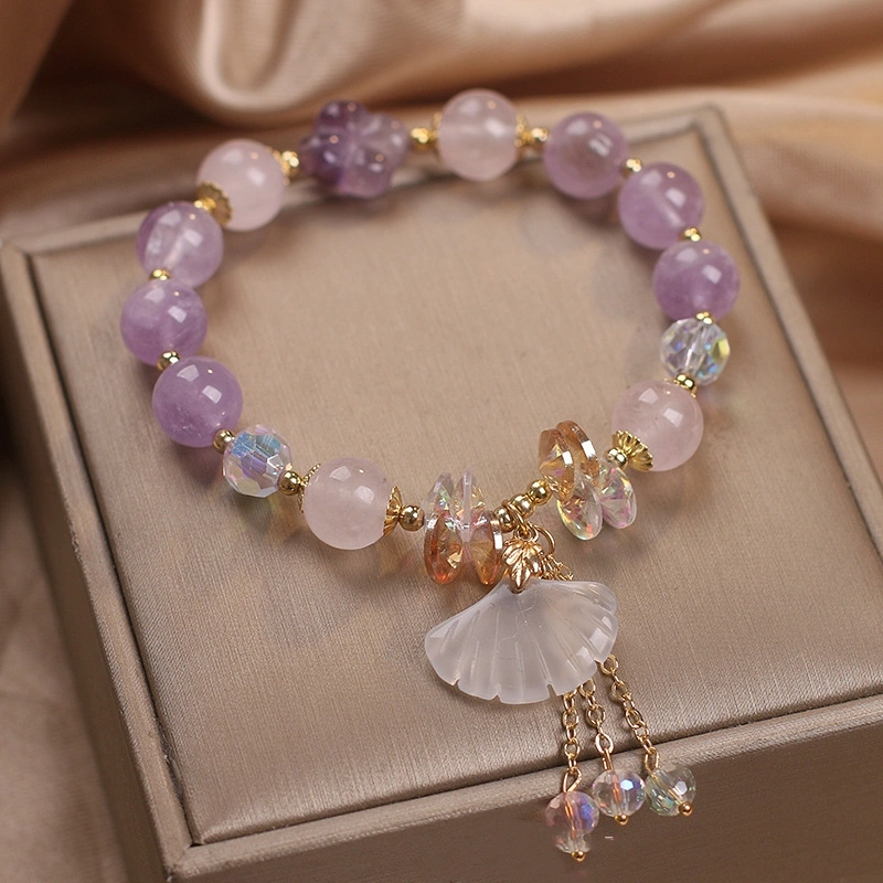 Natural Amethyst Bracelet Female White Jade Fan Pendant