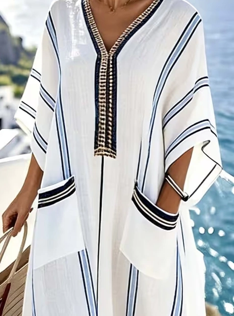 Women'S Casual Color-Block Striped Dress