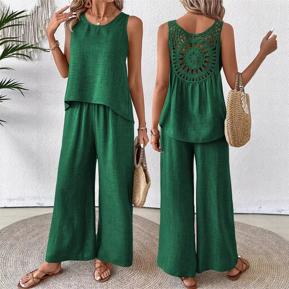 Casual Chic Elegant Floral Set With Hollow-Out Back