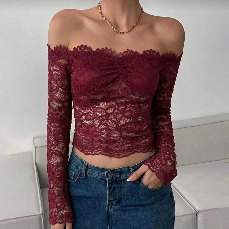 Fashionable Off-Shoulder Lace Slimming Top For Women