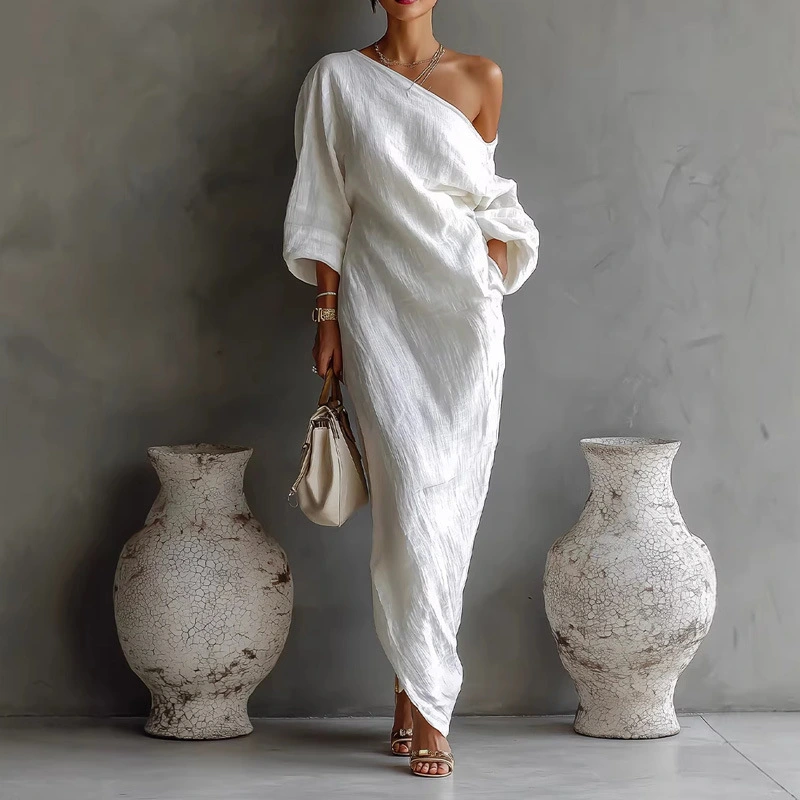 Womens Off-Shoulder Loose Resort-Style Dress