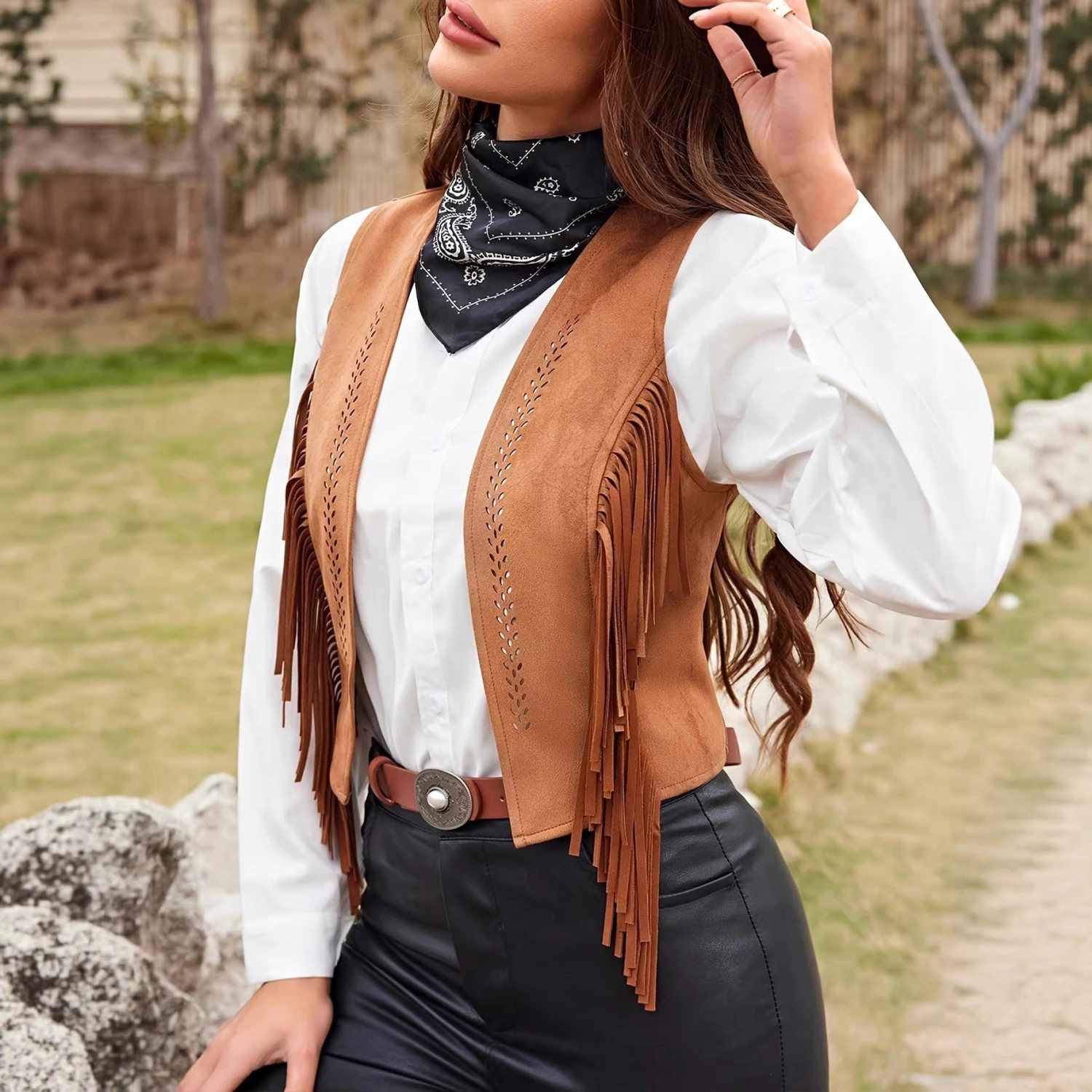 Tassel Vest Womens Denim Outfit Faux Suede Tassels
